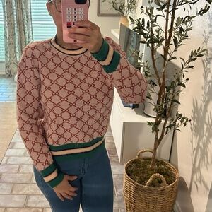 Patterned Sweater with Pink & Green Accents